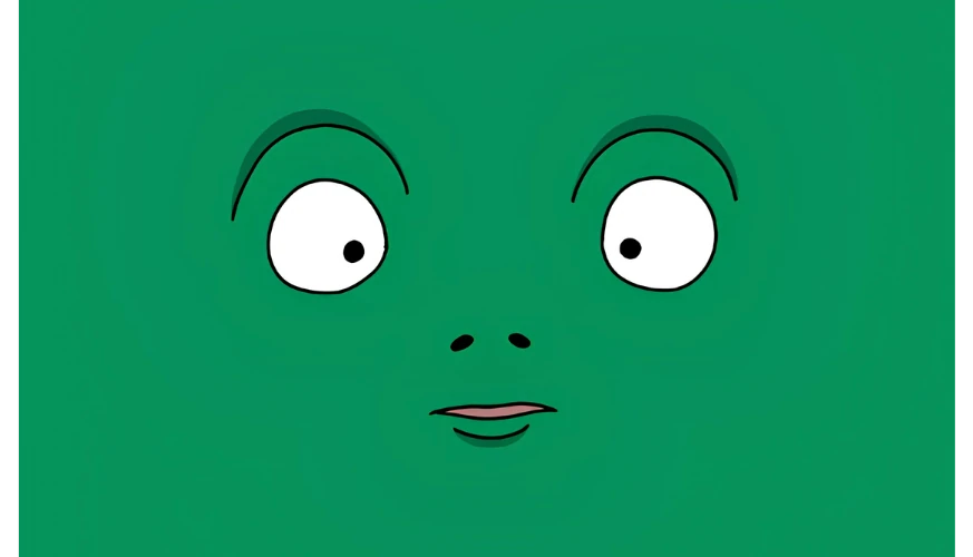 Extreme close-up of Blob's shocked eyes