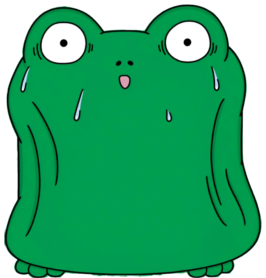 Blob sweating nervously, wide-eyed and stunned